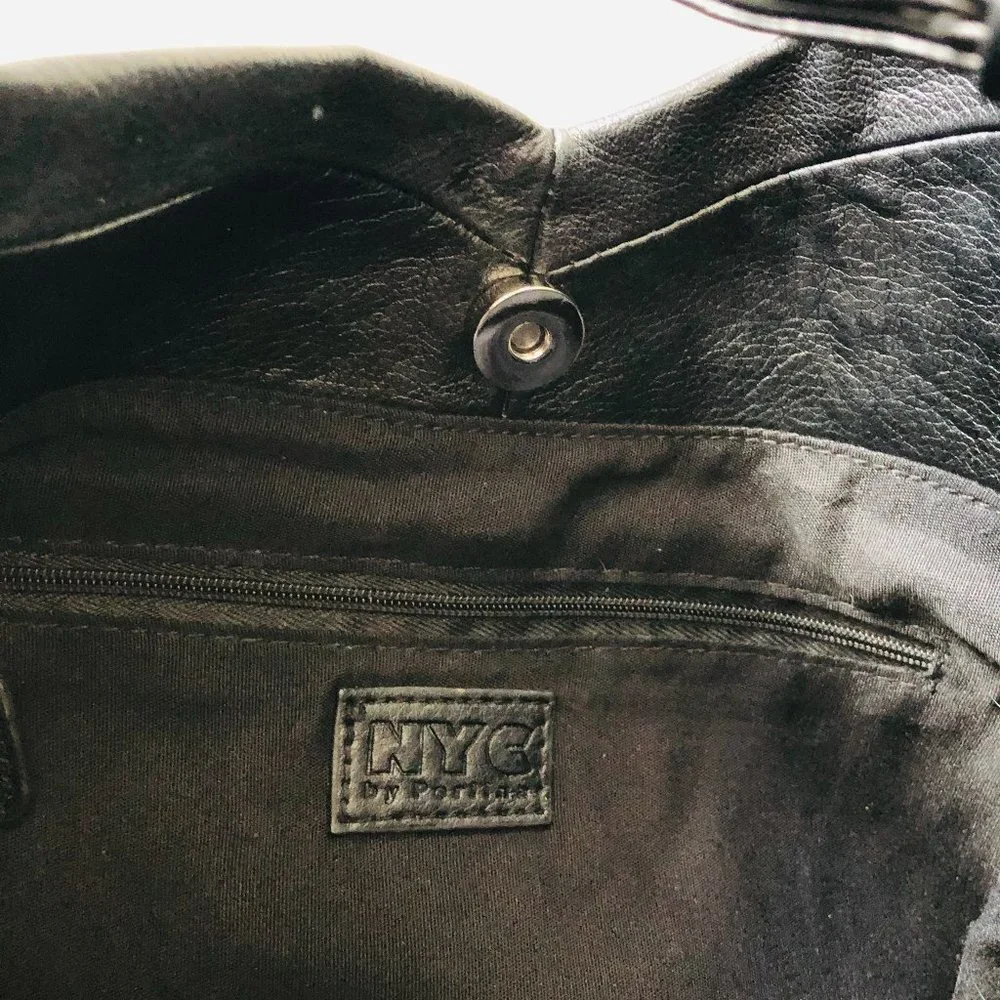 VINTAGE NYC Perlina Black Leather Shoulder Bag EUC - Picture 2 of 9